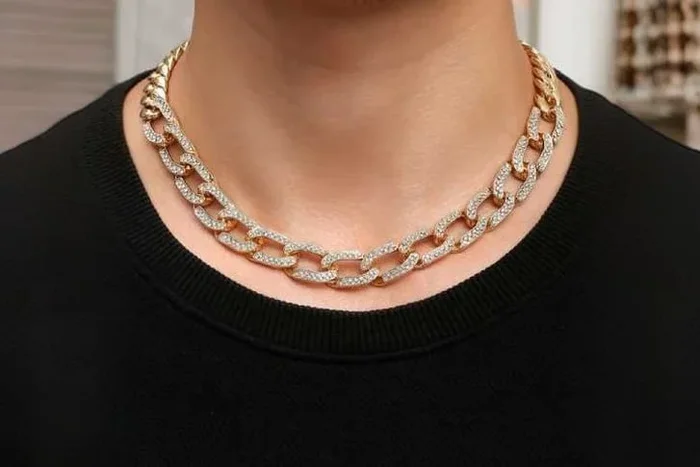 Glistening Half Cuban & Cable Link Crystal Chain