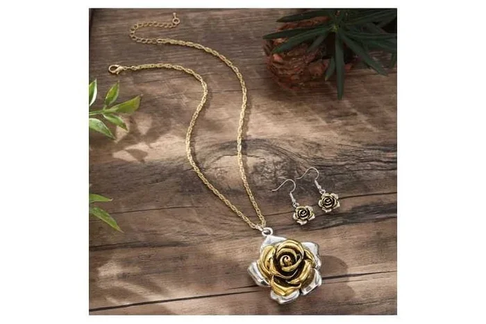 Glossy Two-Tone Rose Earrings – Hypoallergenic Alloy, Crystal Accent, Elegant Studs