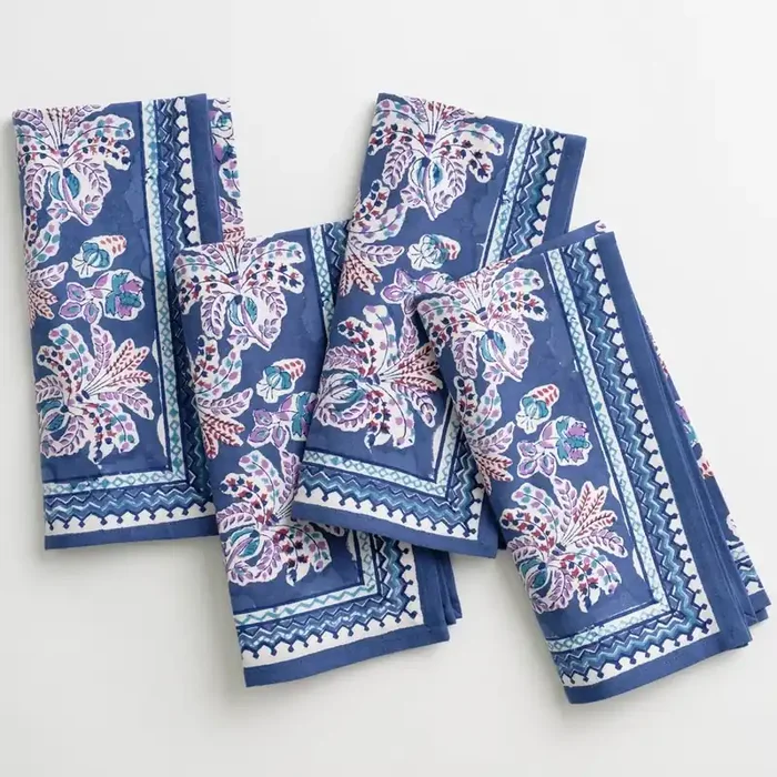 Grecian Palm Blue & Orchid Napkin Set of 4