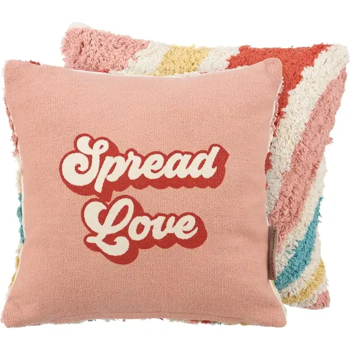 Groovy ‘70s “Spread Love” Pillow Throw Pillow In Retro Swirl Back Design 10″ x 10″