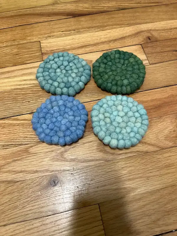 Handmade Wool Felt Coasters, Set/4