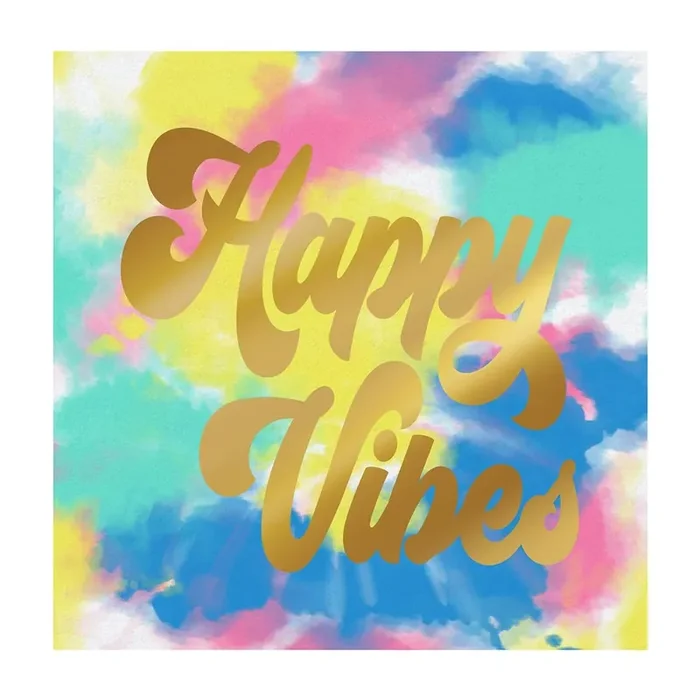 Happy Vibes Gold Foil Party/Beverage/Cocktail Napkins 5″ Square
