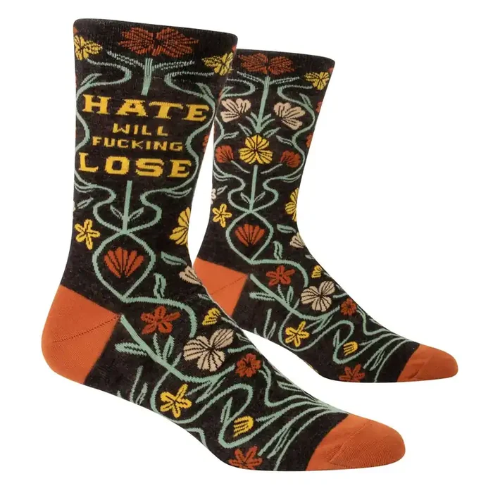 Hate Will Fucking Lose Men‘s Crew Socks Pride LGBT All-Over Floral Print BlueQ at GetBullish