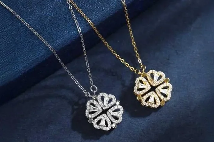 Heart Shaped Clover Magnetic Pendant Necklace for Girls – Elegant Statement Jewellery