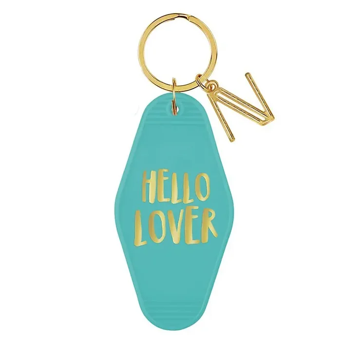 Hello Lover Motel Key Tag in Teal Acrylic with Gold Accents