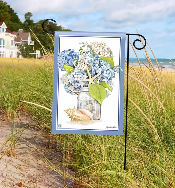 Hydrangeas and Shells Garden Flag