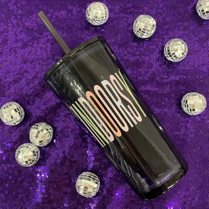 Indoorsy Glass Tumbler with Straw Coffee Cocktail Black Glass 20oz