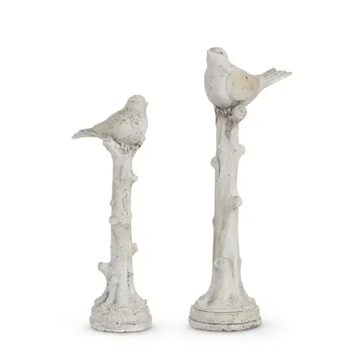 Ivory Birds on Perch Set