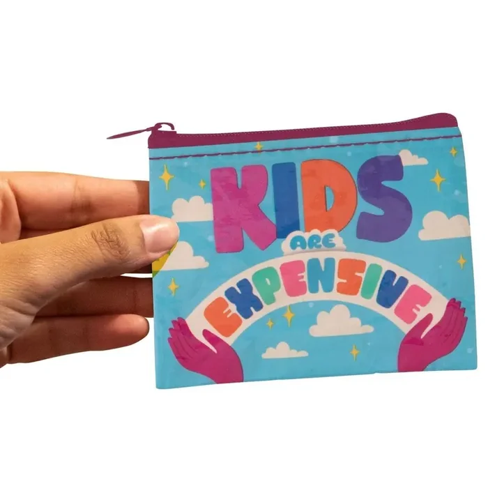 Kids Are Expensive Recycled Material Mini Zipper Coin Purse Recycled Material 3″h x 4″w BlueQ at GetBullish