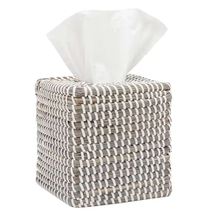 Kythira Seagrass Tissue Box Cover (Gray/White)