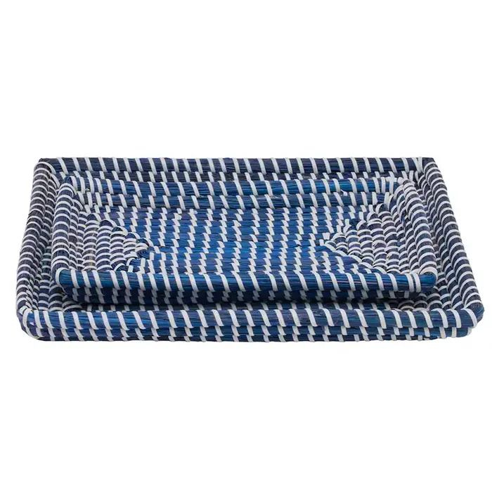 Kythira Seagrass Tray Set/2 (Navy/White)