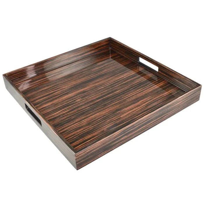 Lacquer Large Square Tray – Macassar Ebony Inlay