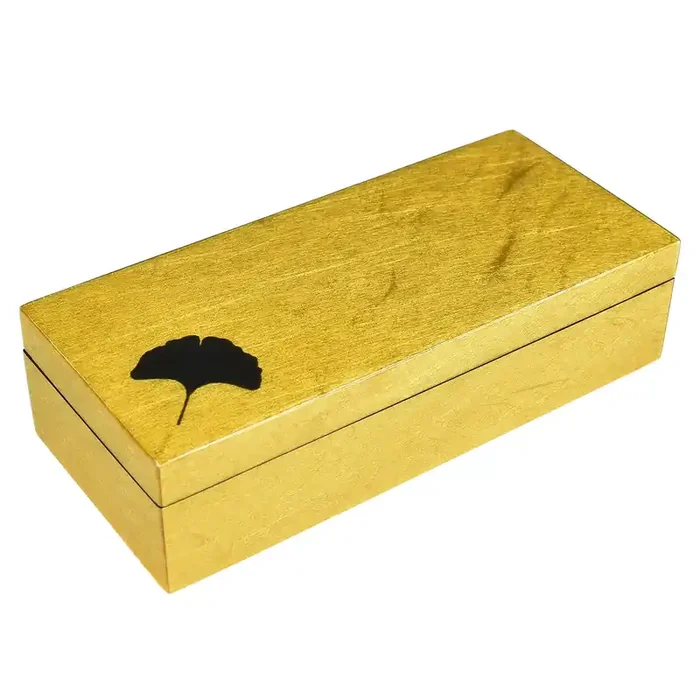 Lacquer Long Pencil Box (Ginko Leaf with Shine Gold Leaf)