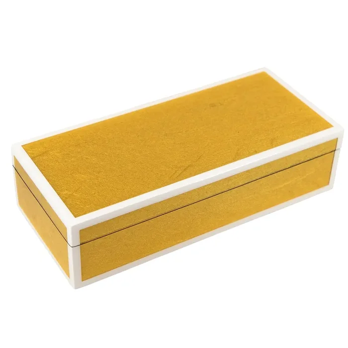 Lacquer Long Pencil Box (Shine Gold Leaf with White Trim)