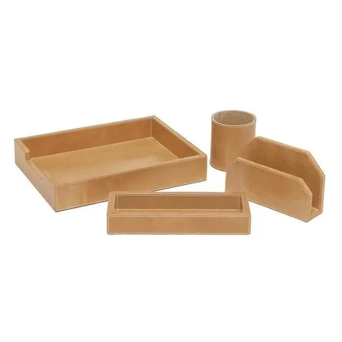 Leon Caramel Leather Office Accessory Set/4