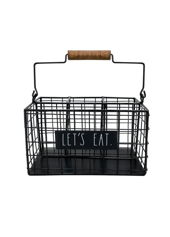 “Let’s Eat” Black Rae Dunn Utensil Caddy with Handle