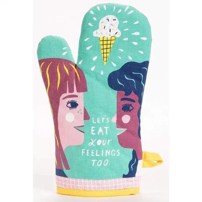 Let‘s Eat Your Feelings Too Oven Mitt Couple and Ice Cream Motif Kitchen Thermal Single Pot Holder Gift for Her