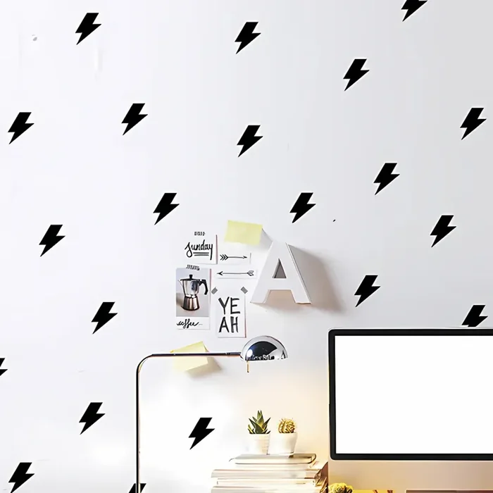 Lightning Wall Stickers for Home Decor Pack of 48 Lightning Bolt Vinyl Wall Decals in Black or Pink