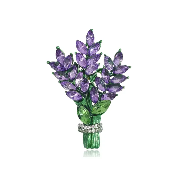 Lilac Brooch Pin 2″ Purple Gemstone Floral Jewelry Vintage Metal Alloy