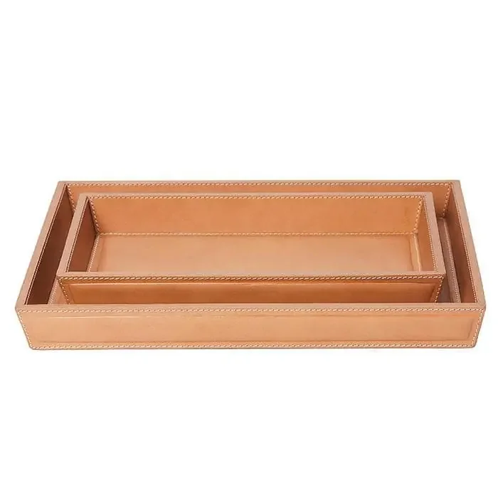 Lorient Aged Camel Full-Grain Leather Tray Set/2