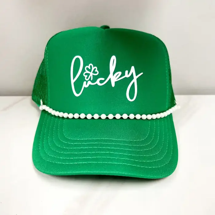 Lucky Shamrock Star Puff Trucker Hat • Green