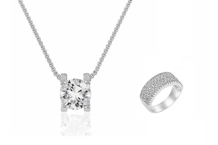 Luxurious Crystal Pendant & Sparkling CZ Ring Set