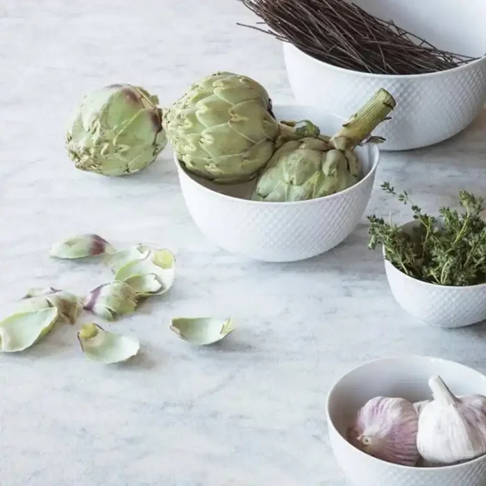 Lyngby Porcelain White Rhombe Serving Bowl