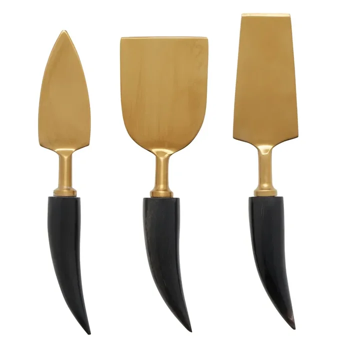 Mateo Matte Gold/Black 3-Piece Cheese Knife Set