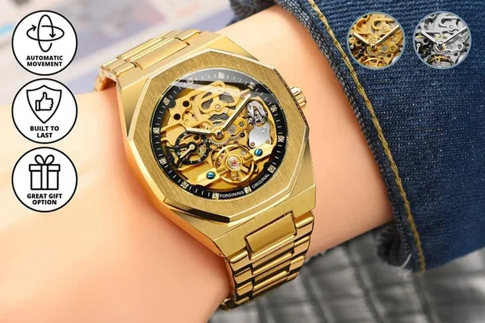 Men’s Exquisite Automatic Mechanical Watch – Gleaming Gold or Sleek Silver!