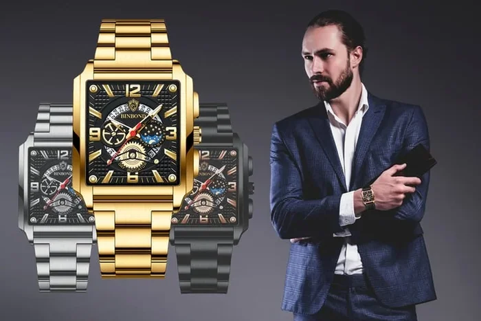 Men’s Premium Square-Dial Quartz Watch – Stylish Selection