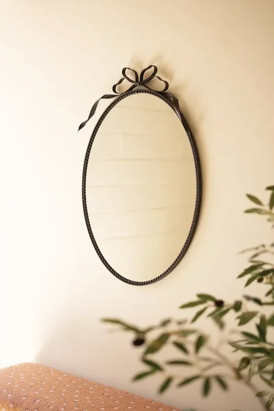 Metal Framed Oval Mirror with Bow Detail