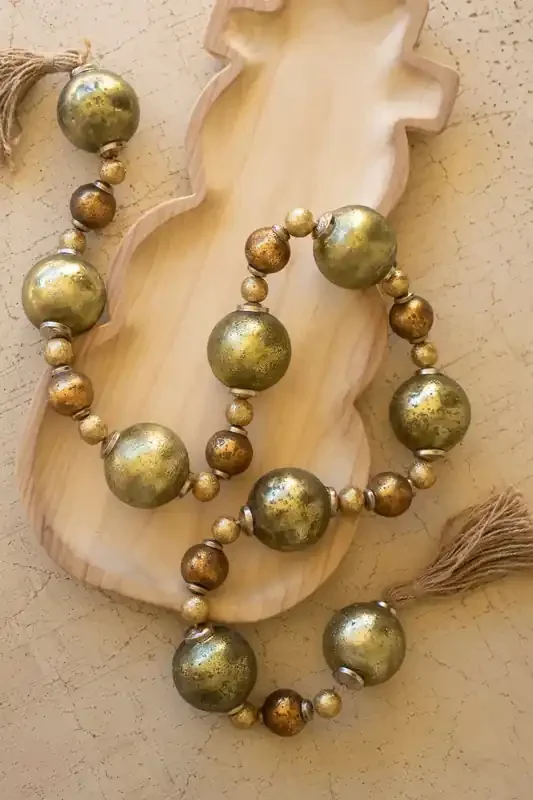 Mixed Gold Glass Christmas Ball Garland with Jute Tassels