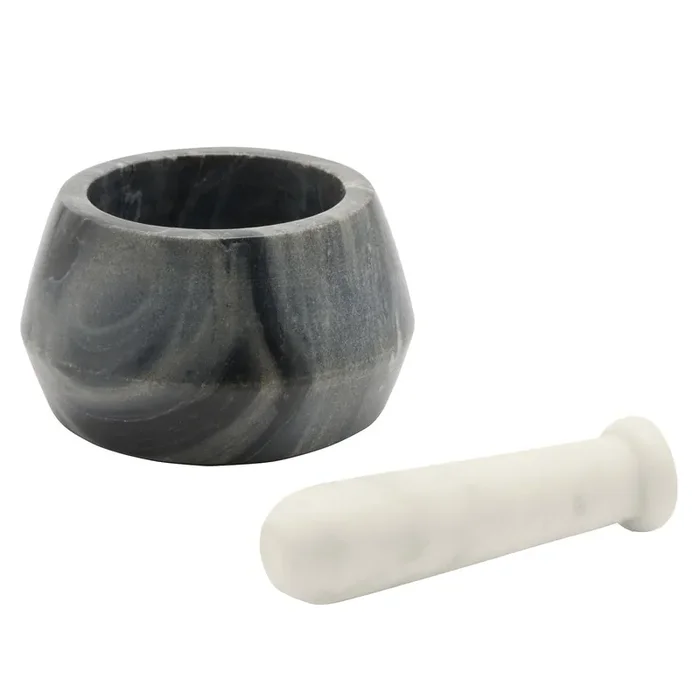 Moira Black/White Marble Mortar and Pestle