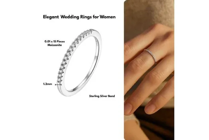 Moissanite Eternity Wedding Ring for Women – Simulated Diamond Band in Silver or Gold