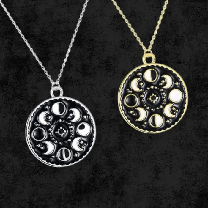 Moon Phases Pendant Necklace Celestial Jewelry in Silver or Gold