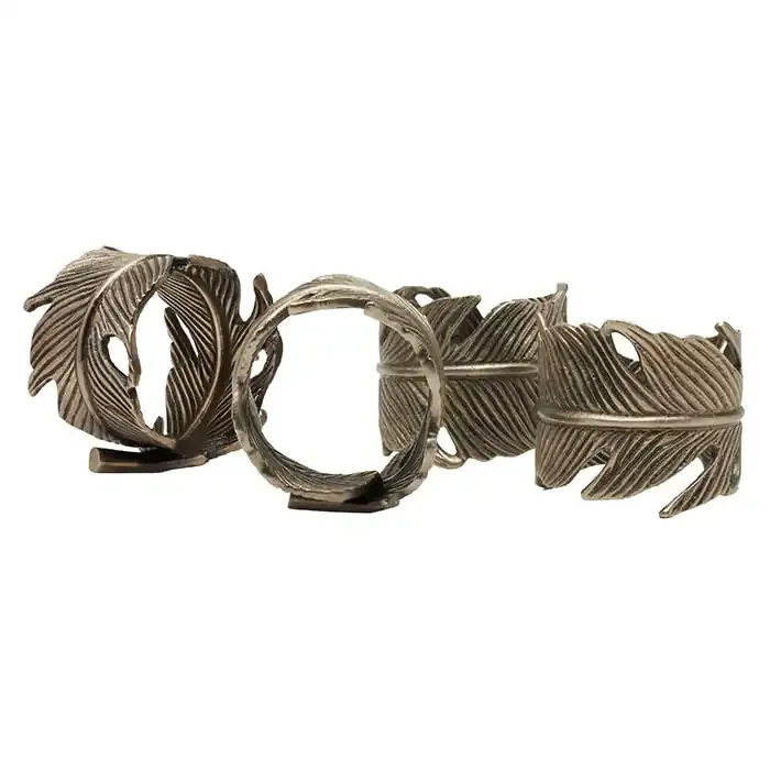Neela Antiqued Pewter Brass Napkin Rings Set/4