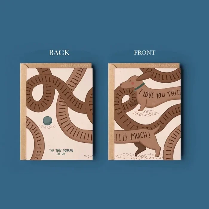 Neutral Sausage Dog ‘I love you this much’ Greetings Card