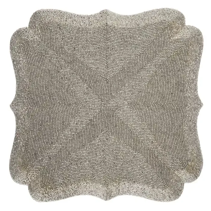 Noelle Silver Glass Beads Square Placemats Set of Two