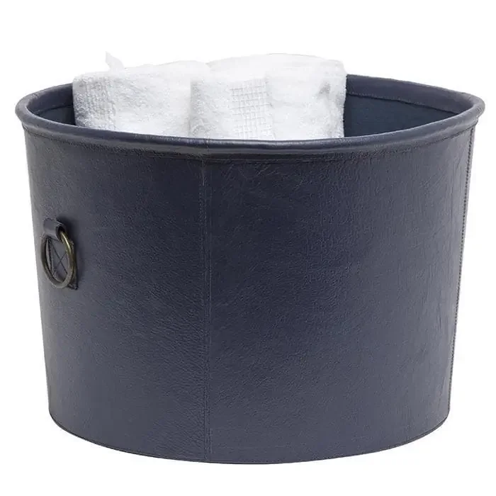 Ogden Full-Grain Leather Basket (Navy)