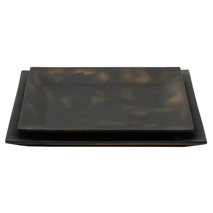 Olena Black/Gold Swirled Square Serving Tray Set of 2