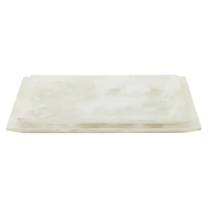 Olena White Swirled Rectangular Serving Tray Set of 2