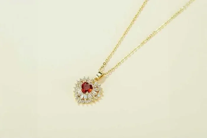 Opulent Gold & Red Crystal Love Heart Necklace