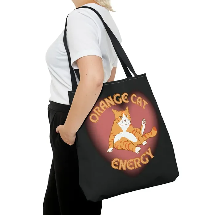 Orange Cat Energy Tote Bag in Black 18″ x 18″