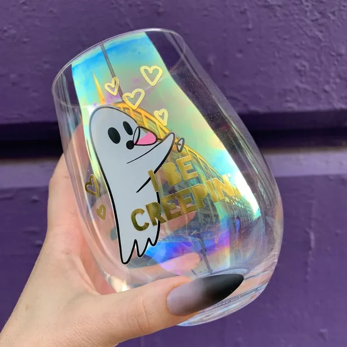 Pack of 6 I Be Creepin‘ Jumbo Stemless Wine Glass in Iridescent 30 Oz. Holds an Entire Bottle of Wine