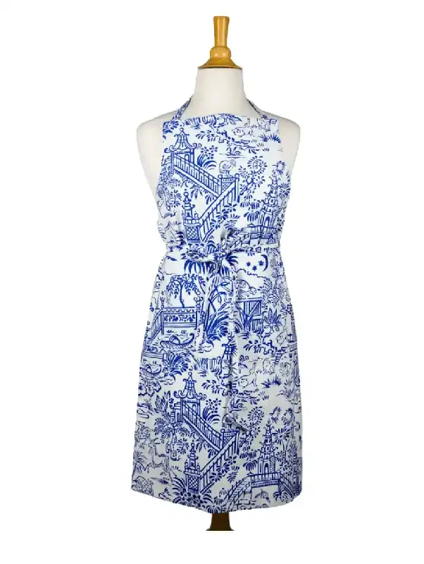 Pagoda Toile Blue & White Apron – Caspari