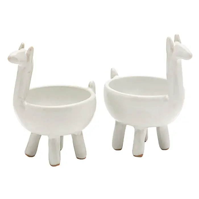 Percy White Glaze Llama Pinch Bowls Set of 2