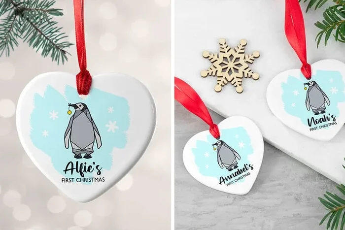 Personalized Baby’s First Christmas Heart Penguin Ornament!