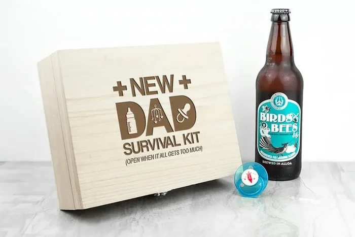 Personalized Wooden New Dad Survival Box: Fill Your Own Adventure!