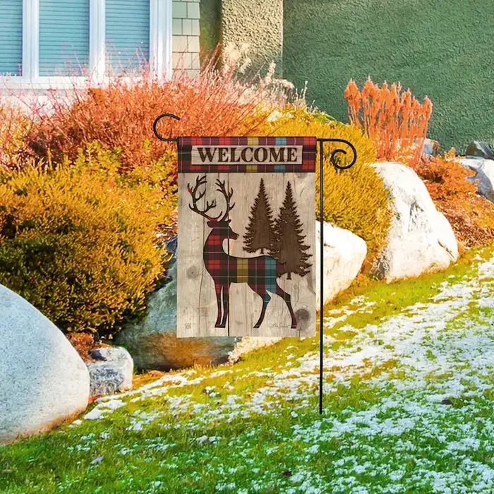 Plaid Deer Silhouette Garden Flag
