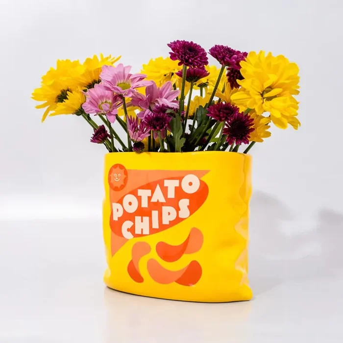 Potato Chips Ceramic Vase Fun Snack-Inspired Table & Shelf Decor